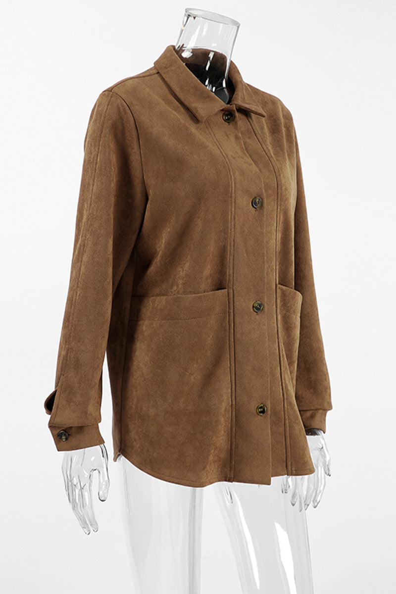 Vêtements d'extérieur décontractés, unis, avec poches, boutons et col montant.