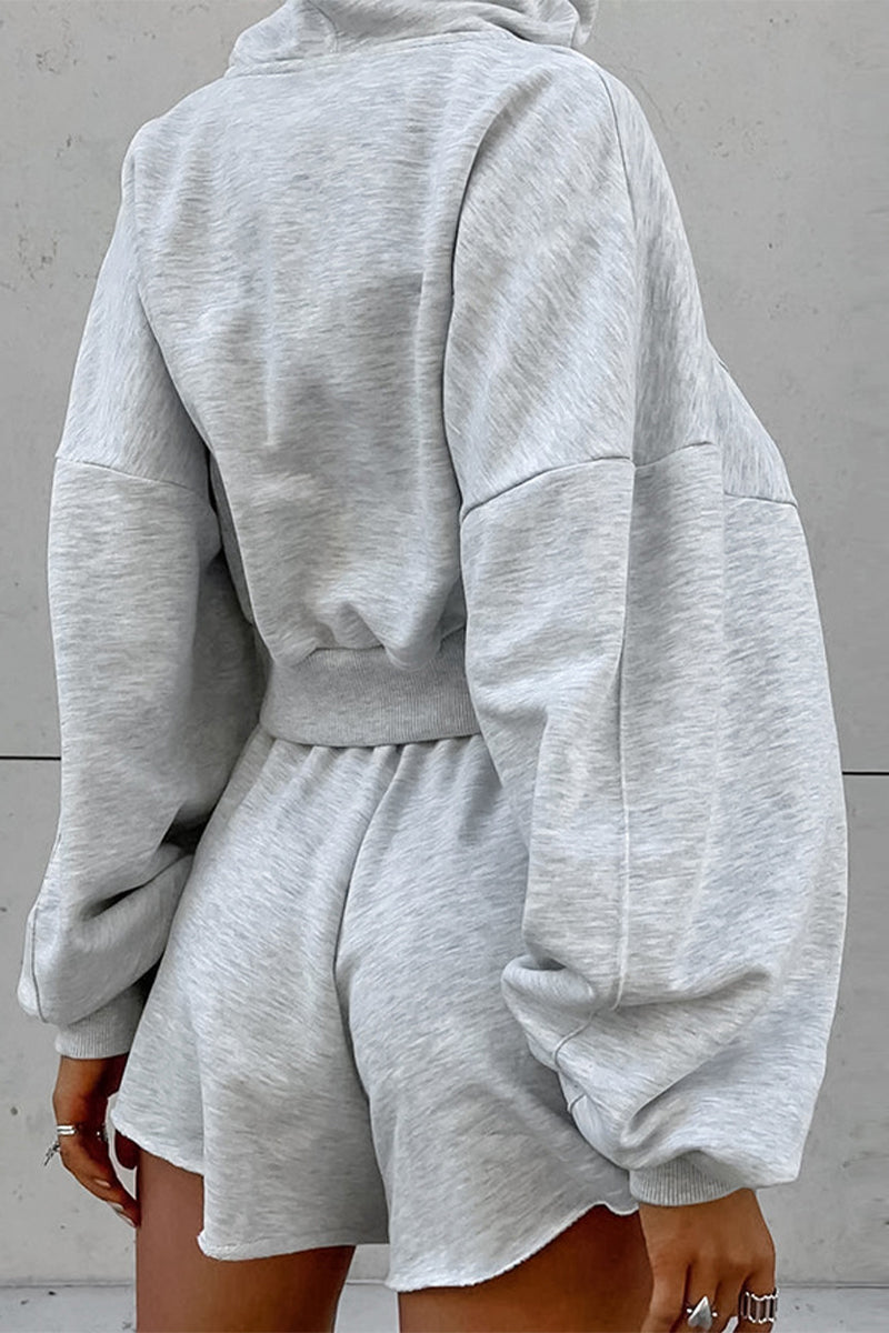 Casual Sportswear Solid Color Zipper Hooded Long Sleeve Two Pieces