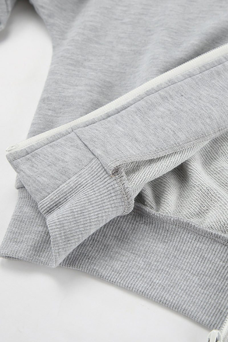 Casual Sportswear Solid Color Zipper Hooded Long Sleeve Two Pieces