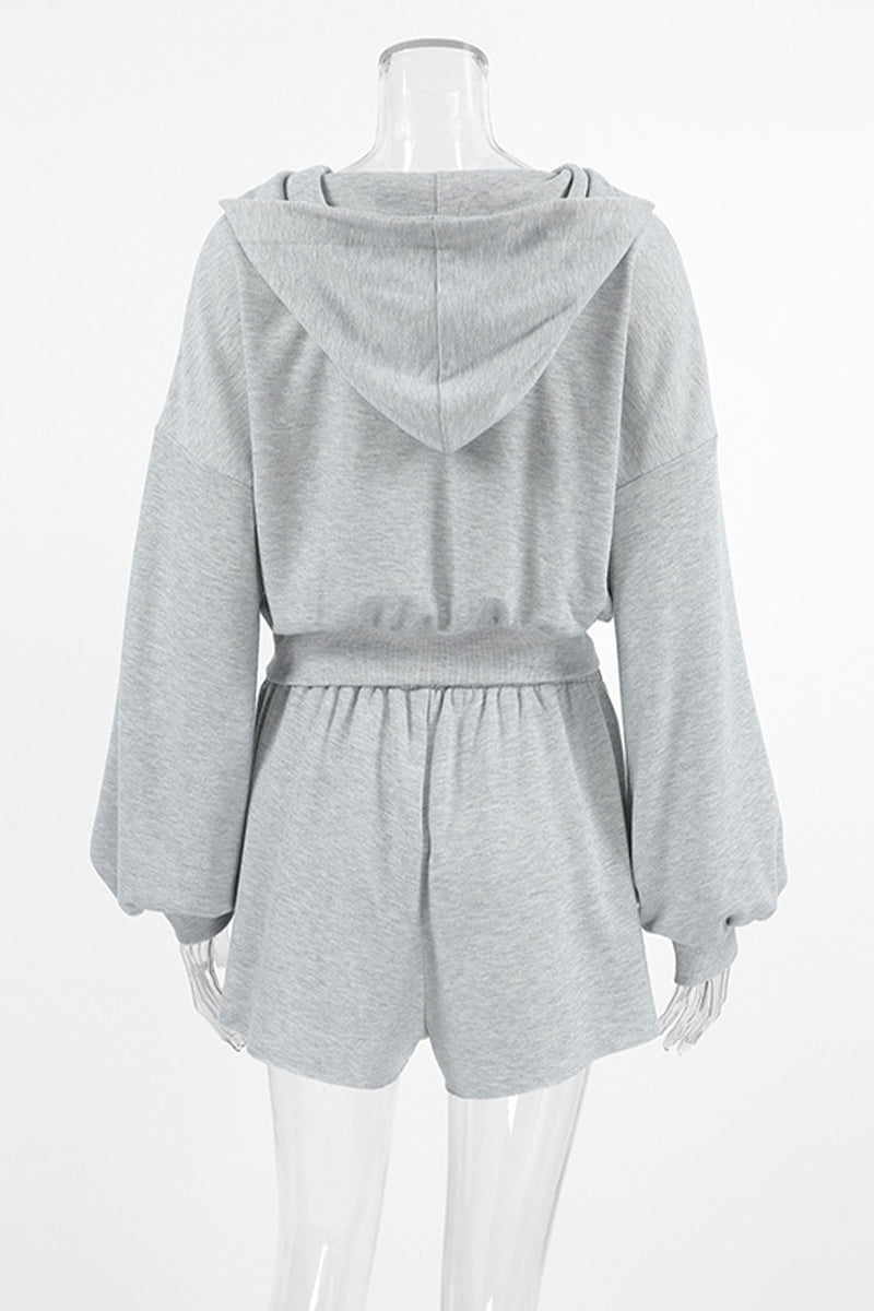 Casual Sportswear Solid Color Zipper Hooded Long Sleeve Two Pieces