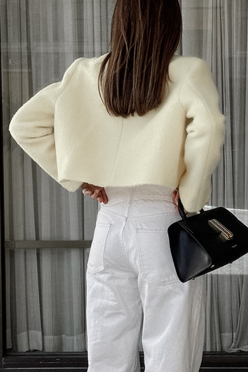 Vêtements d'extérieur décontractés, couleur unie, boutons, col rond.