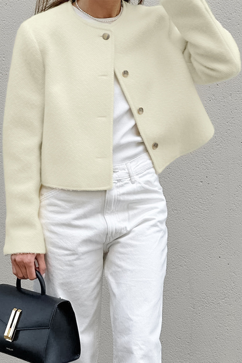 Vêtements d'extérieur décontractés, couleur unie, boutons, col rond.