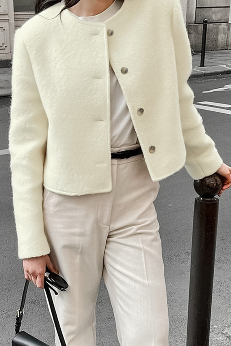 Vêtements d'extérieur décontractés, couleur unie, boutons, col rond.