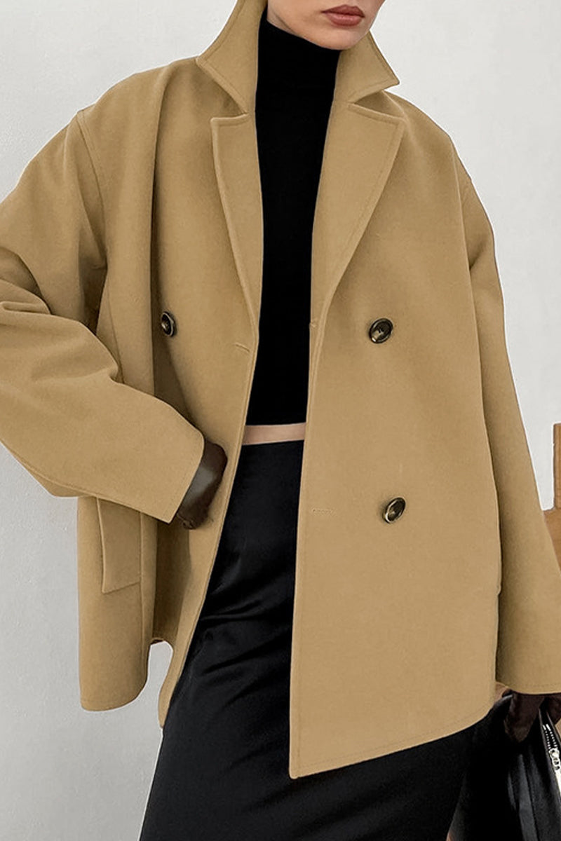 Vêtements d'extérieur décontractés, couleur unie, boutons, col montant.