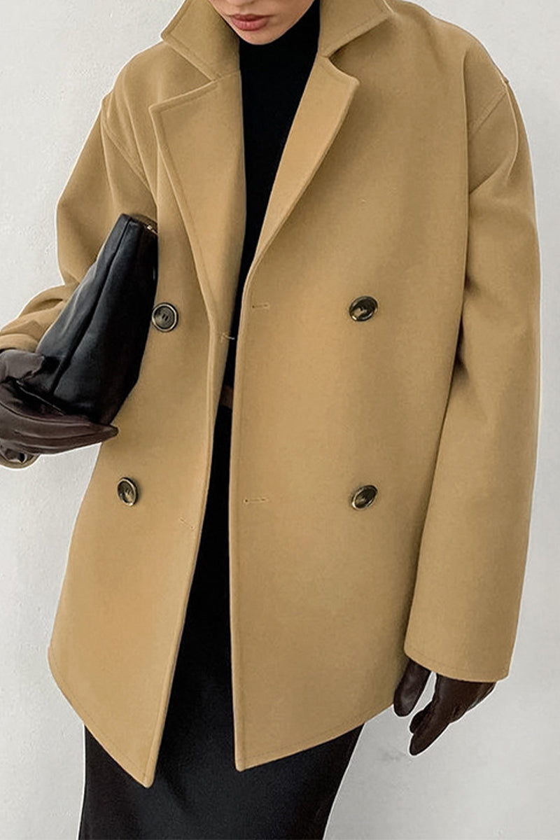 Vêtements d'extérieur décontractés, couleur unie, boutons, col montant.