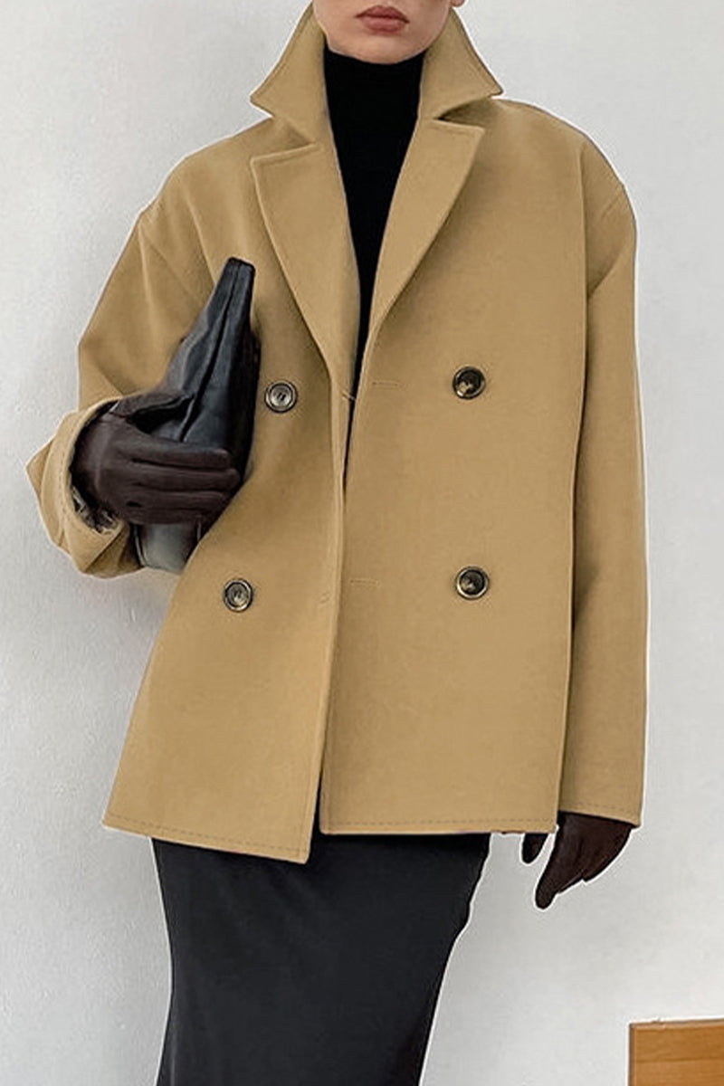 Vêtements d'extérieur décontractés, couleur unie, boutons, col montant.