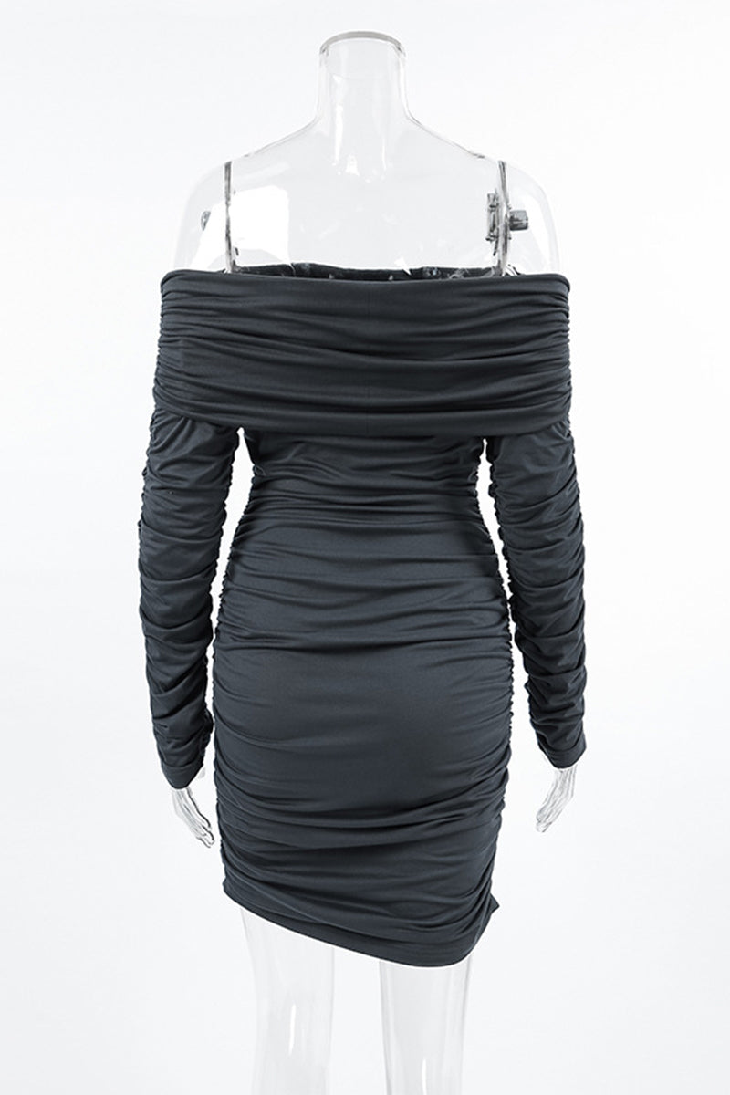 Robes-jupes sexy, couleur unie, à volants, épaules dénudées et taille ceinturée.