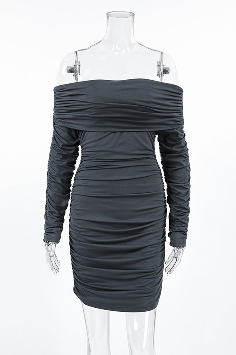 Robes-jupes sexy, couleur unie, à volants, épaules dénudées et taille ceinturée.