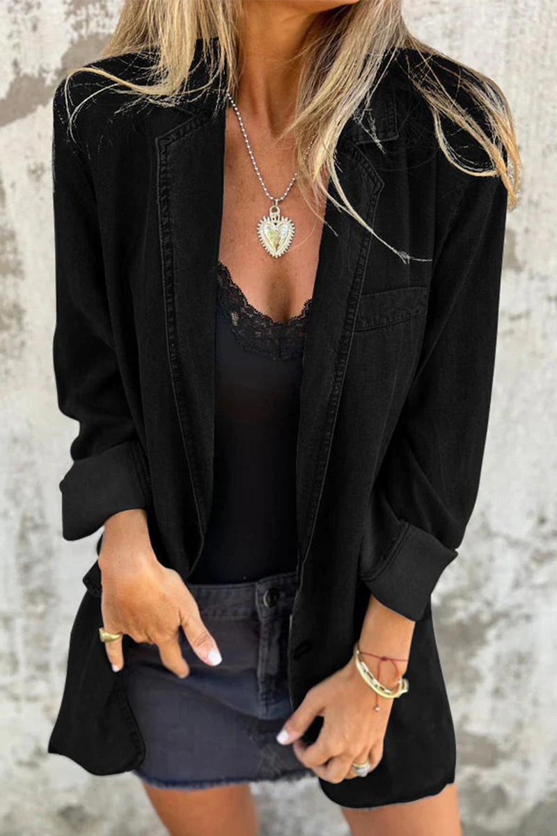 Veste en jean délavée, casual, à manches longues, col montant, boutonnée, avec empiècements (4 couleurs)