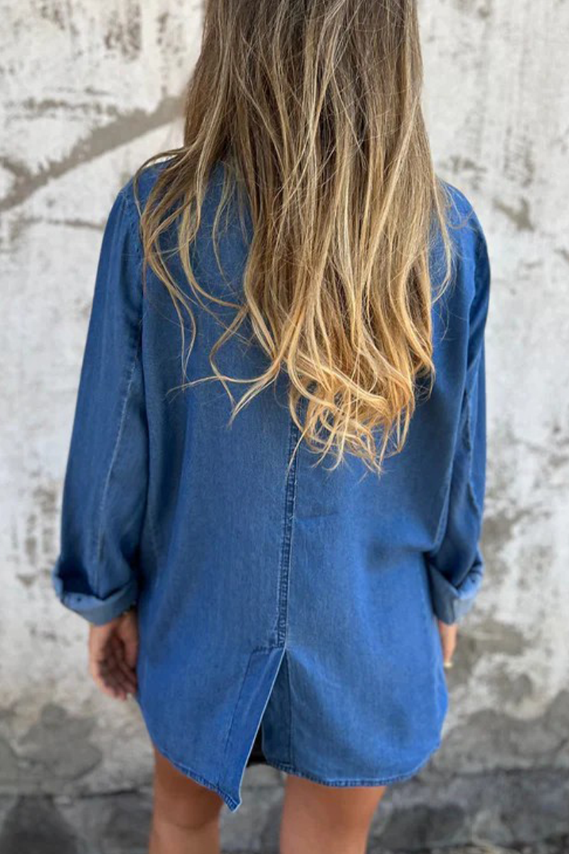 Veste en jean délavée, casual, à manches longues, col montant, boutonnée, avec empiècements (4 couleurs)