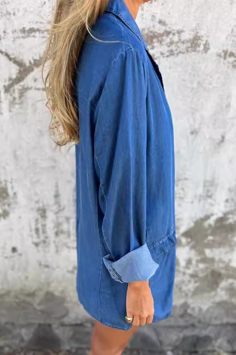 Veste en jean délavée, casual, à manches longues, col montant, boutonnée, avec empiècements (4 couleurs)