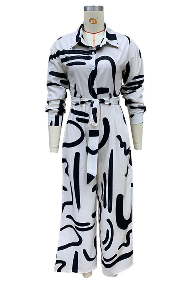 Combinaisons amples décontractées à col montant, à lacets et à imprimé géométrique.