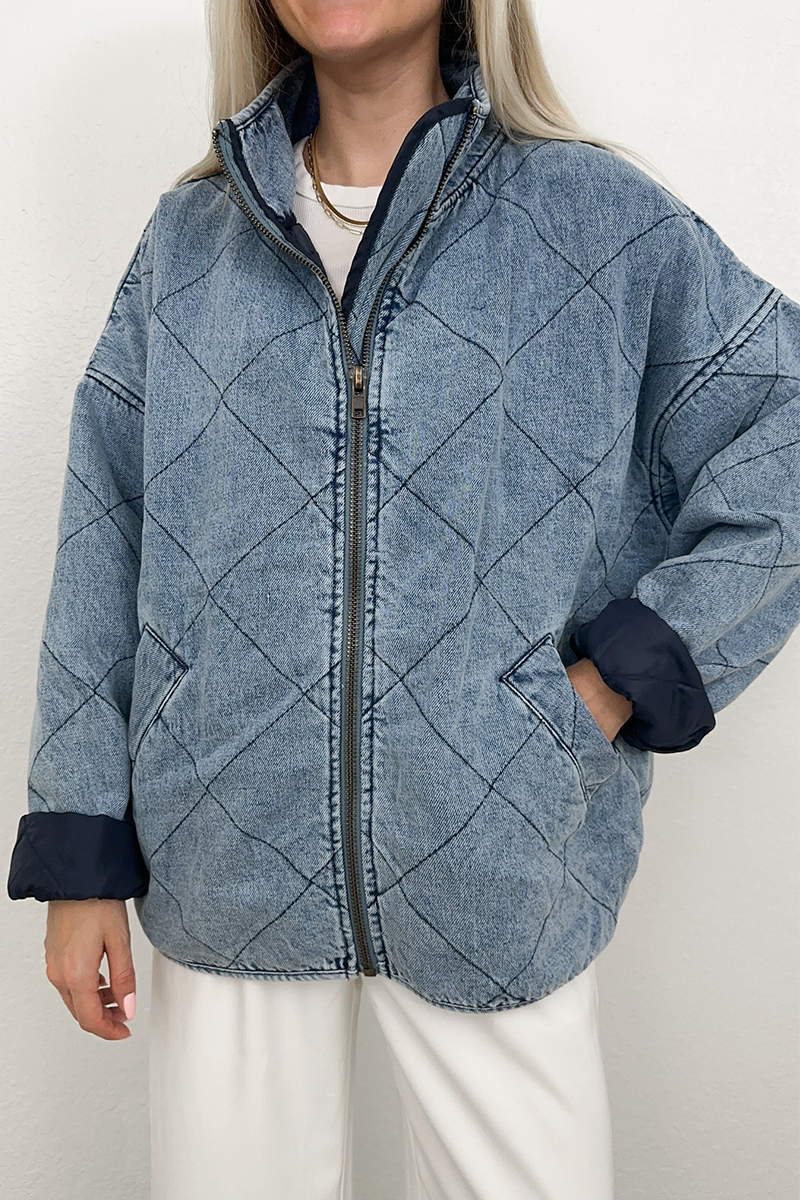 Vêtements d'extérieur décontractés, couleur unie, effet usé, col montant, fermeture éclair.