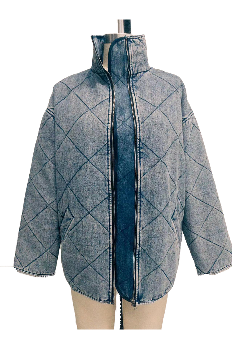 Vêtements d'extérieur décontractés, couleur unie, effet usé, col montant, fermeture éclair.