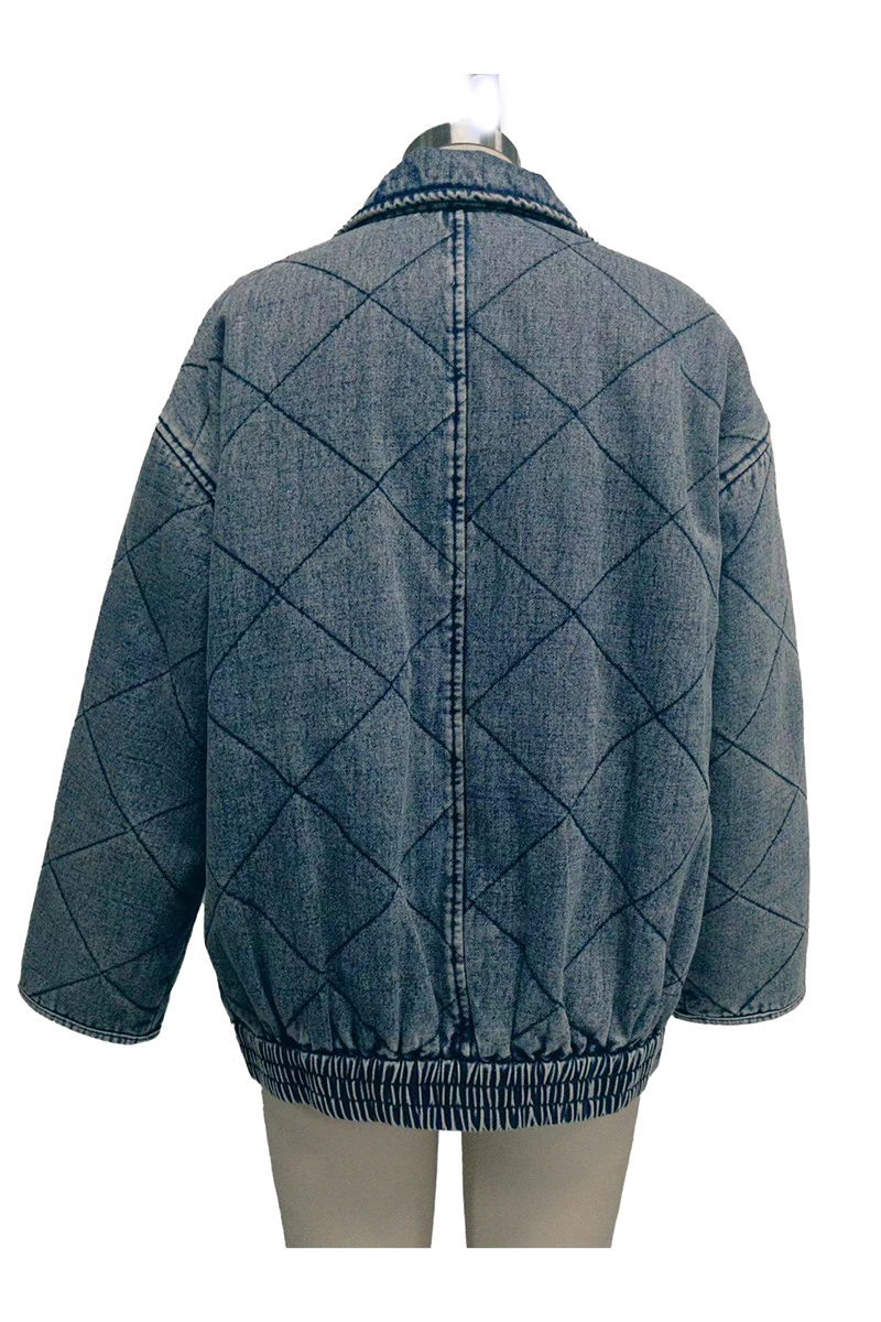 Vêtements d'extérieur décontractés, couleur unie, effet usé, col montant, fermeture éclair.