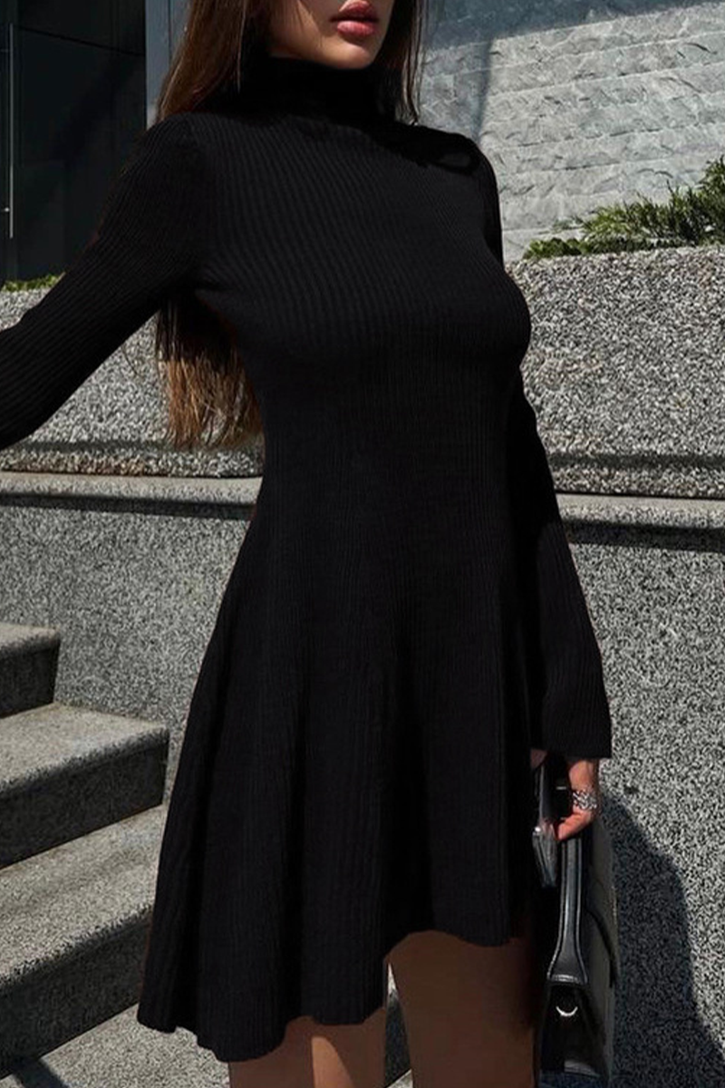 Robes A-line à col montant, couleur unie, sexy (5 couleurs)