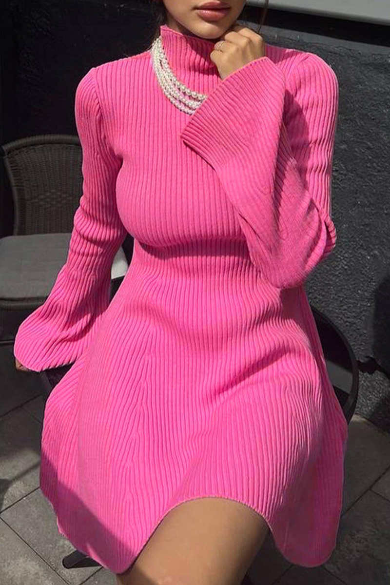 Robes A-line à col montant, couleur unie, sexy (5 couleurs)