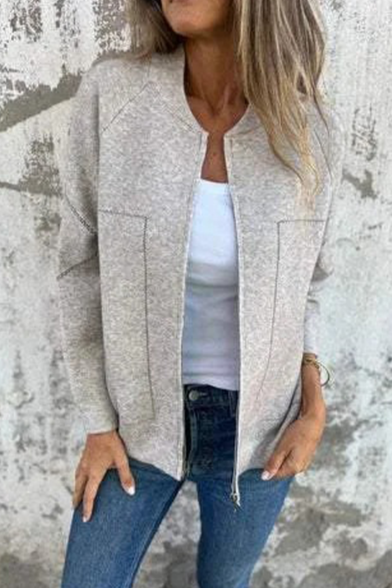 Vêtements d'extérieur décontractés à porter au quotidien, avec poches, patchwork, fermeture éclair et col rond (8 couleurs)