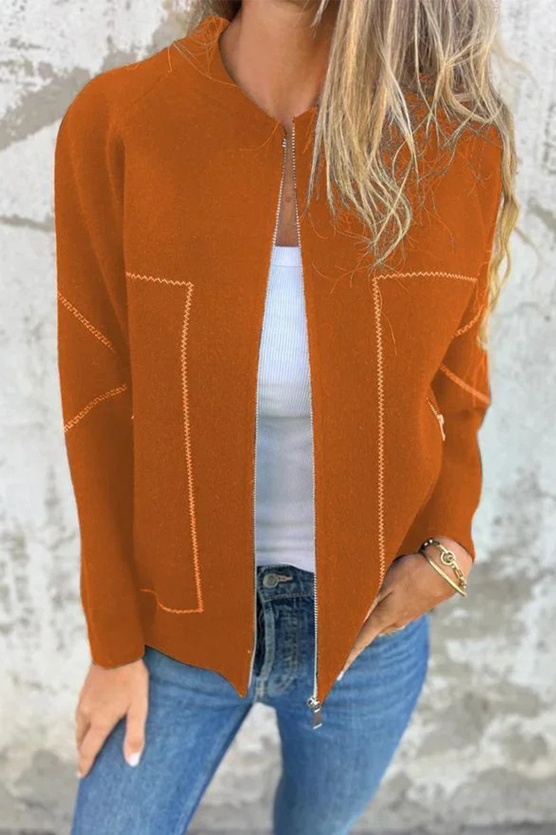 Vêtements d'extérieur décontractés à porter au quotidien, avec poches, patchwork, fermeture éclair et col rond (8 couleurs)