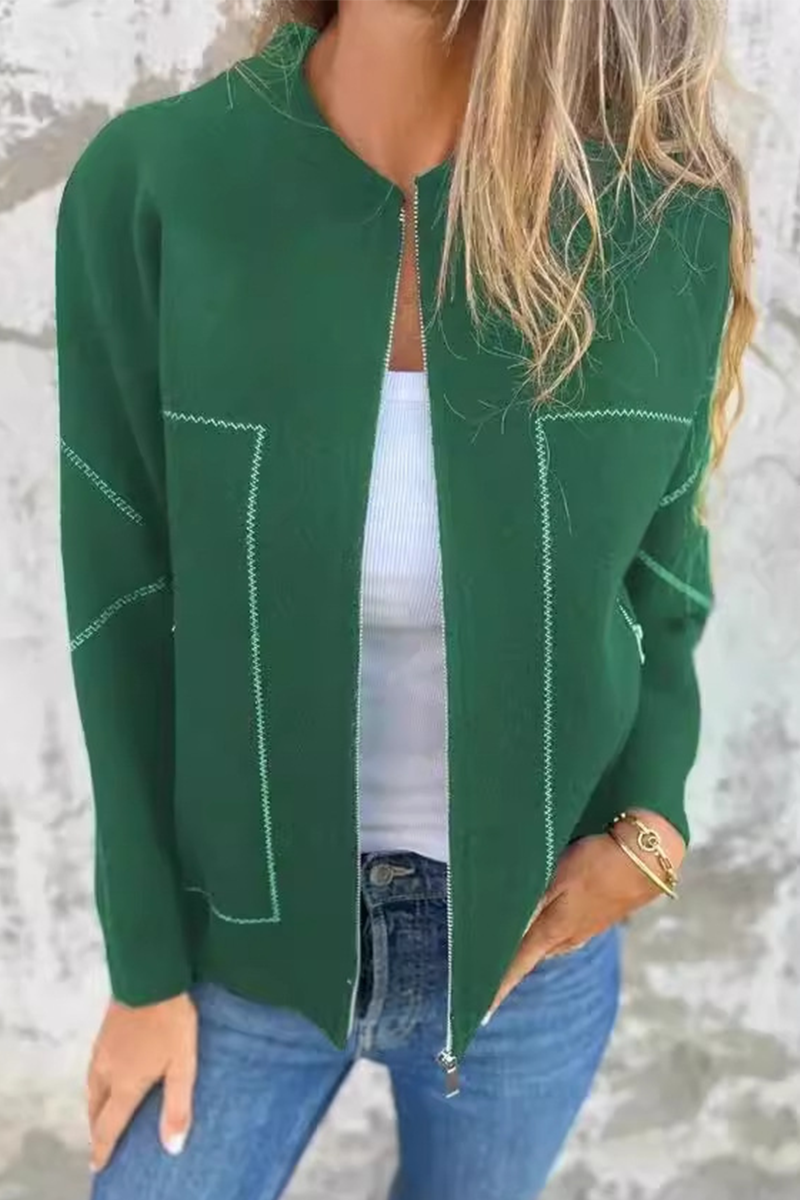 Vêtements d'extérieur décontractés à porter au quotidien, avec poches, patchwork, fermeture éclair et col rond (8 couleurs)