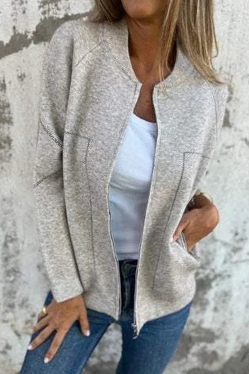 Vêtements d'extérieur décontractés à porter au quotidien, avec poches, patchwork, fermeture éclair et col rond (8 couleurs)