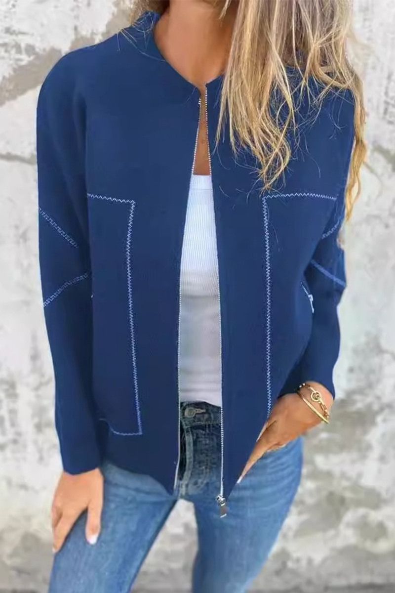 Vêtements d'extérieur décontractés à porter au quotidien, avec poches, patchwork, fermeture éclair et col rond (8 couleurs)