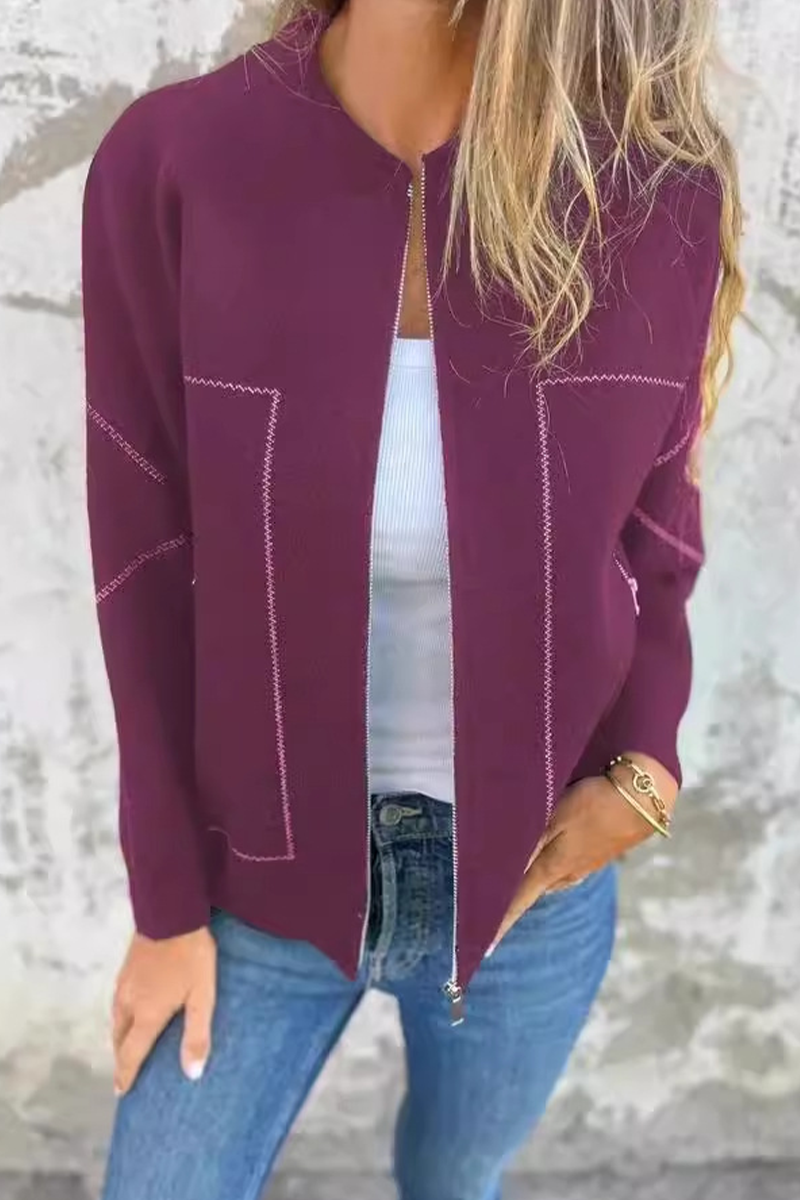 Vêtements d'extérieur décontractés à porter au quotidien, avec poches, patchwork, fermeture éclair et col rond (8 couleurs)