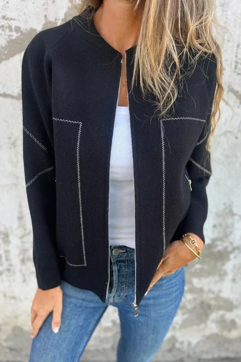 Vêtements d'extérieur décontractés à porter au quotidien, avec poches, patchwork, fermeture éclair et col rond (8 couleurs)