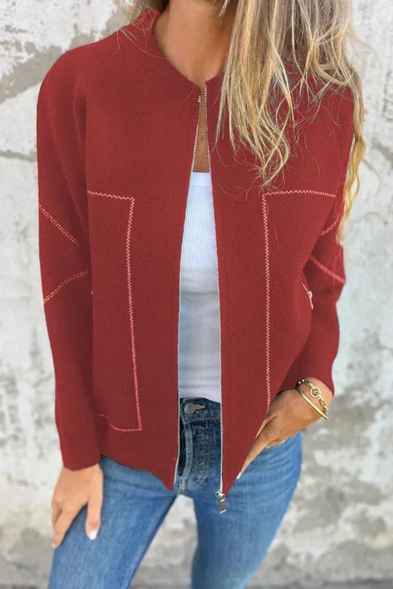 Vêtements d'extérieur décontractés à porter au quotidien, avec poches, patchwork, fermeture éclair et col rond (8 couleurs)