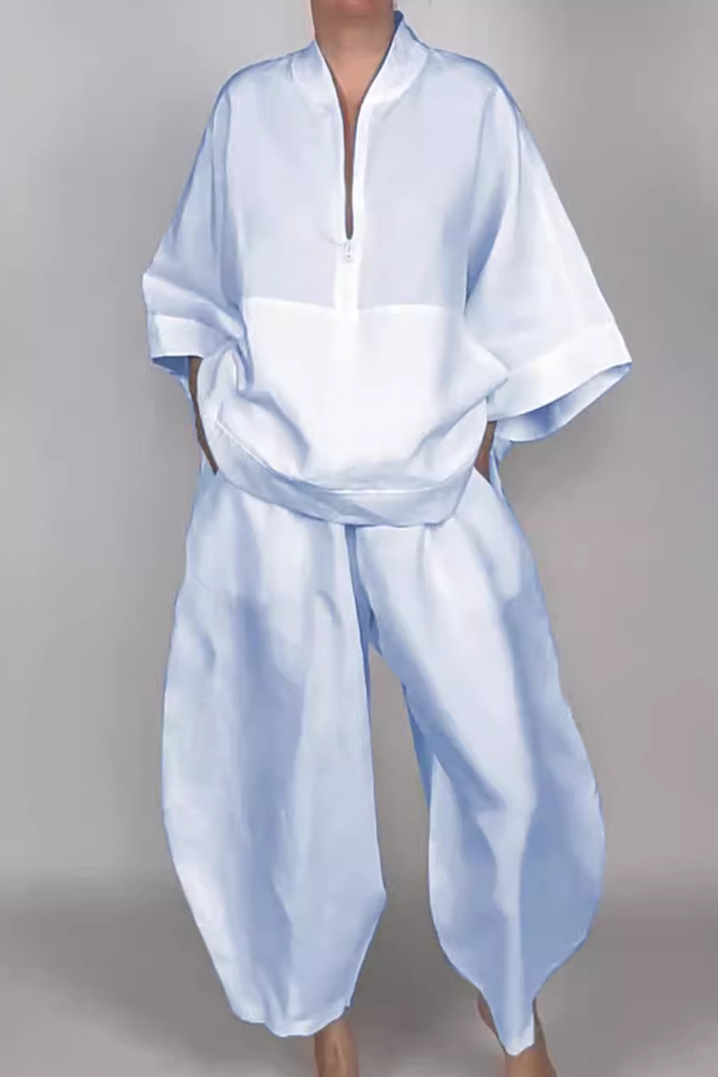 Ensemble deux pièces décontracté à porter au quotidien, avec poches, col zippé et manches longues (5 couleurs)