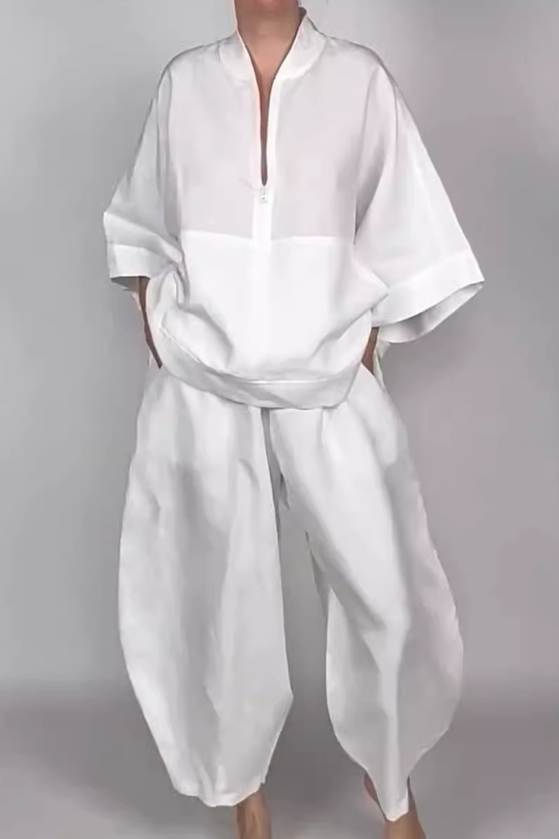 Ensemble deux pièces décontracté à porter au quotidien, avec poches, col zippé et manches longues (5 couleurs)