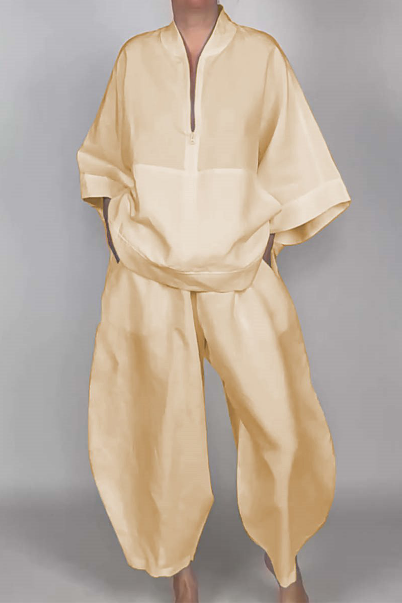 Ensemble deux pièces décontracté à porter au quotidien, avec poches, col zippé et manches longues (5 couleurs)