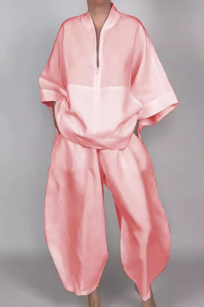 Ensemble deux pièces décontracté à porter au quotidien, avec poches, col zippé et manches longues (5 couleurs)