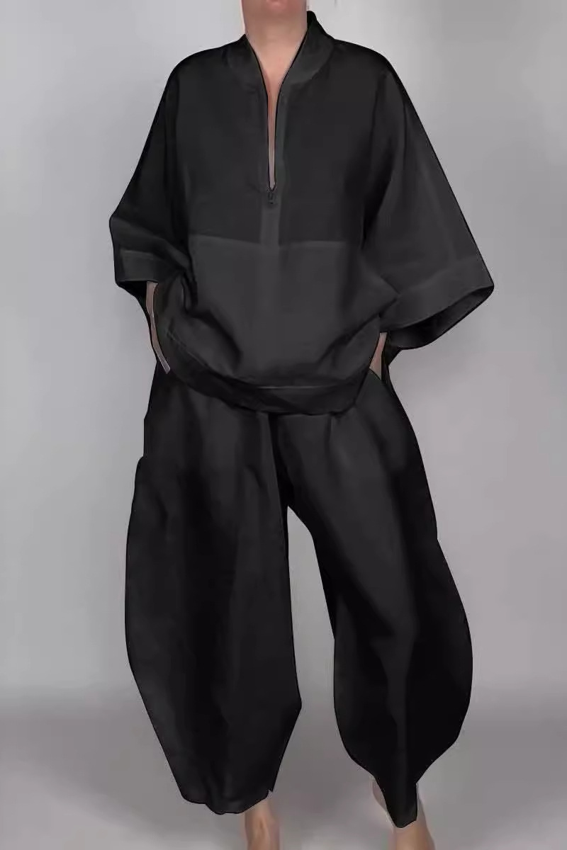 Ensemble deux pièces décontracté à porter au quotidien, avec poches, col zippé et manches longues (5 couleurs)