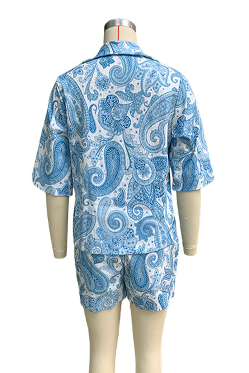 Ensemble deux pièces décontracté à porter au quotidien, imprimé floral, poches, col montant, manches courtes.