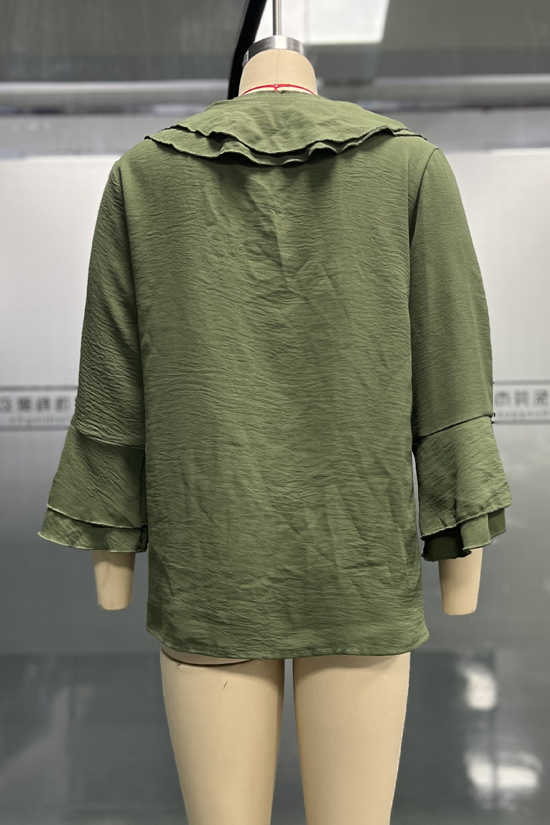 Hauts décontractés, couleur unie, col en V à volants (8 couleurs)