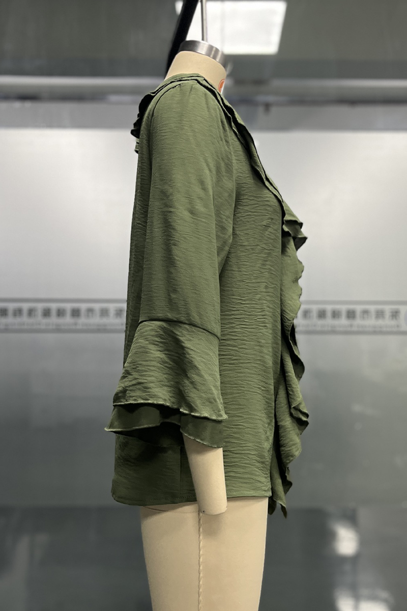 Hauts décontractés, couleur unie, col en V à volants (8 couleurs)