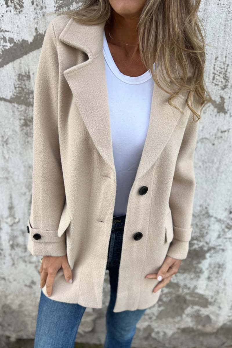 Vêtements d'extérieur décontractés, couleur unie, boutons, col montant (3 couleurs)