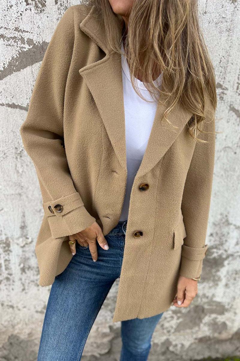 Vêtements d'extérieur décontractés, couleur unie, boutons, col montant (3 couleurs)