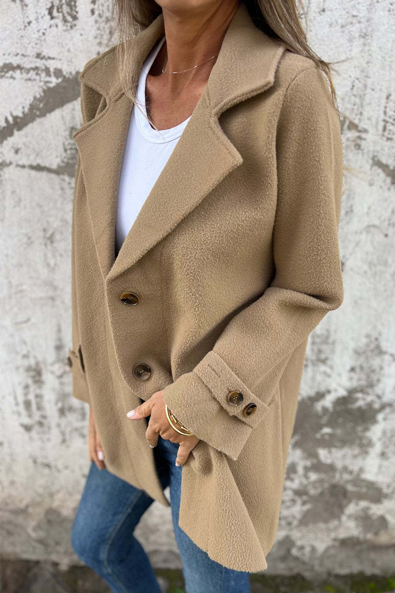 Vêtements d'extérieur décontractés, couleur unie, boutons, col montant (3 couleurs)