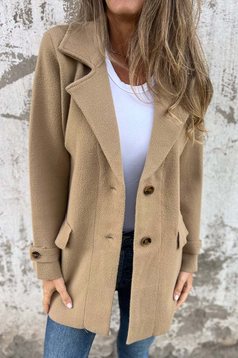 Vêtements d'extérieur décontractés, couleur unie, boutons, col montant (3 couleurs)