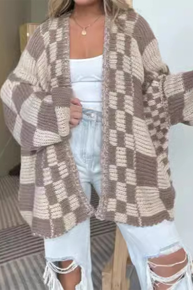 Vêtements d'extérieur à col en V, en tissu à carreaux, style décontracté et streetwear (3 couleurs)