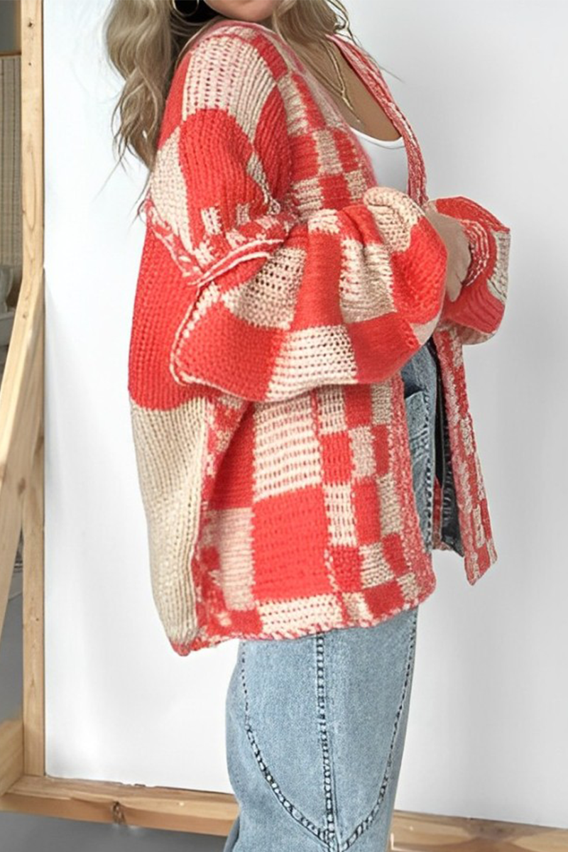 Vêtements d'extérieur à col en V, en tissu à carreaux, style décontracté et streetwear (3 couleurs)