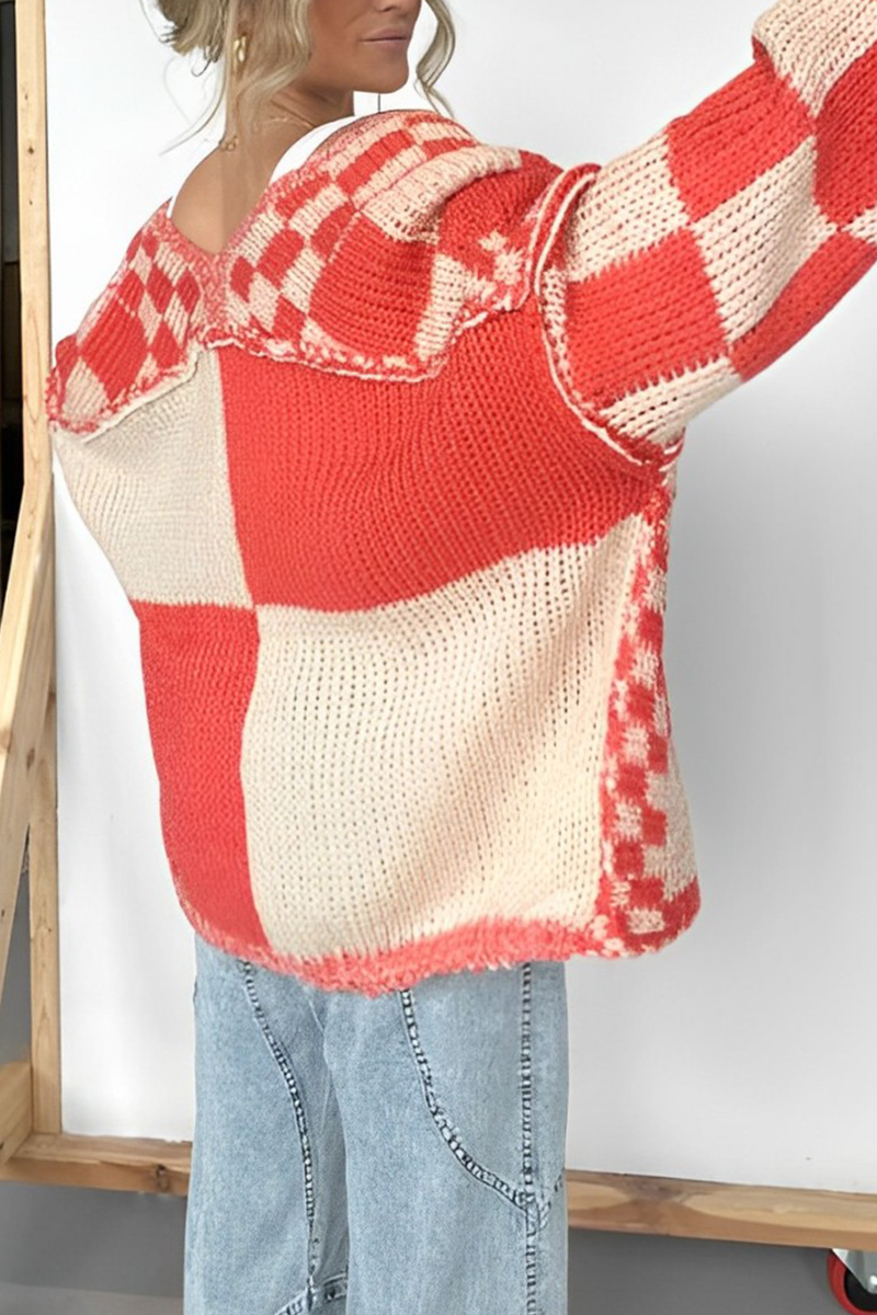 Vêtements d'extérieur à col en V, en tissu à carreaux, style décontracté et streetwear (3 couleurs)