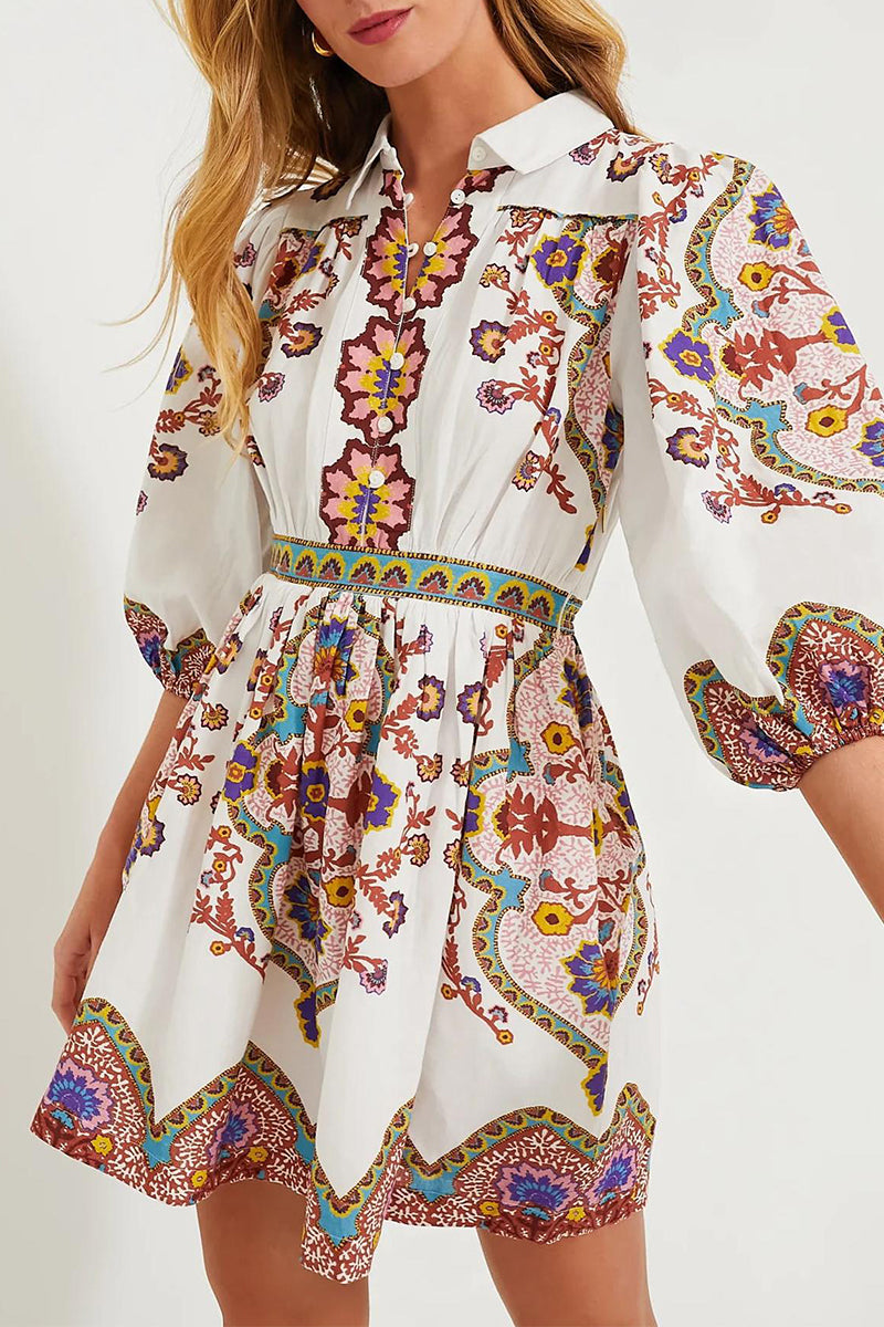 Robes A-line décontractées à imprimé floral, avec poches, boutons et col montant.