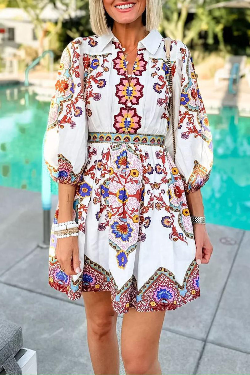 Robes A-line décontractées à imprimé floral, avec poches, boutons et col montant.