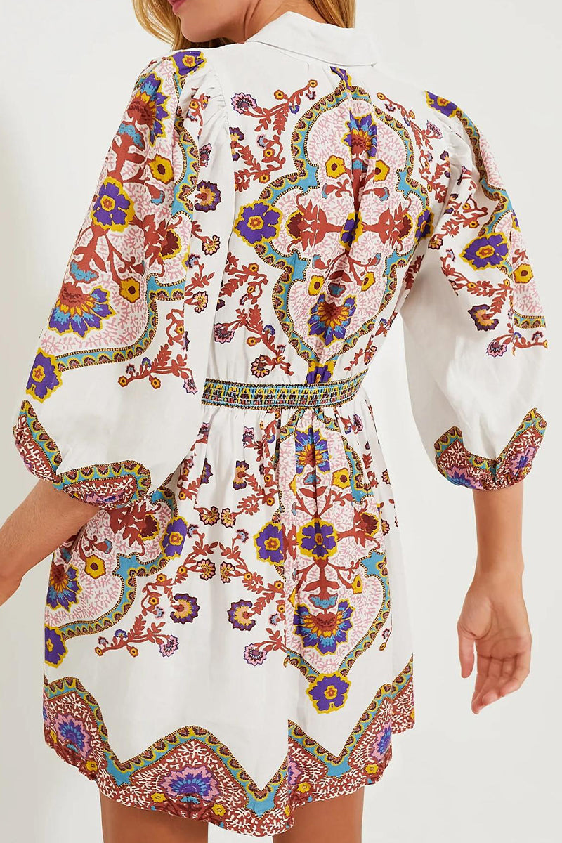 Robes A-line décontractées à imprimé floral, avec poches, boutons et col montant.