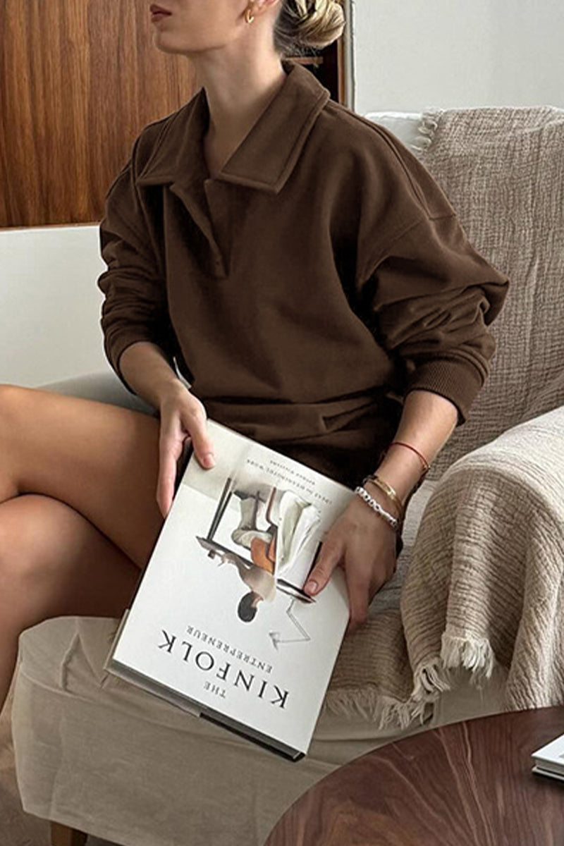 Ensemble deux pièces décontracté quotidien à manches longues avec col montant en peluche.