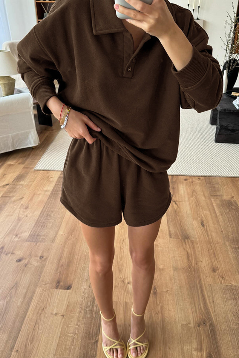 Ensemble deux pièces décontracté quotidien à manches longues avec col montant en peluche.