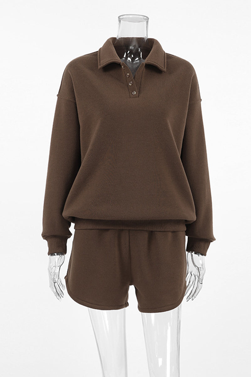 Ensemble deux pièces décontracté quotidien à manches longues avec col montant en peluche.